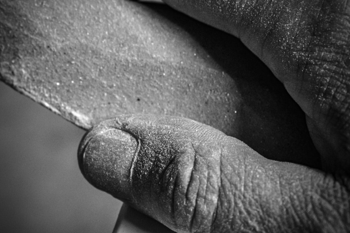Close-up of a knife blade being sharpened by hand